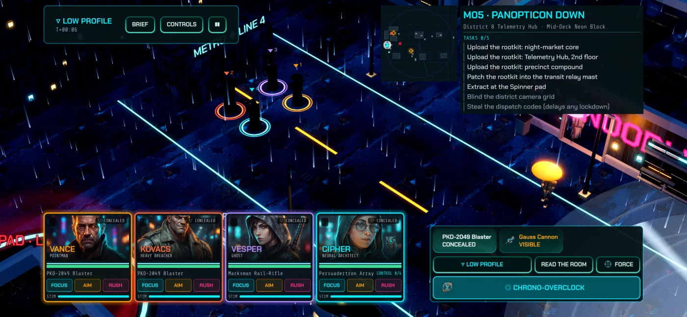 Cortex Zero on iPhone: the squad moves concealed through the Mid-Deck