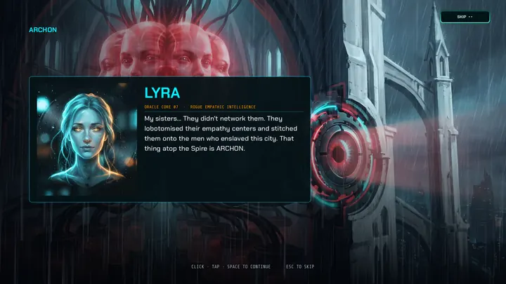 The Story: Lyra's interludes link every mission to the next.