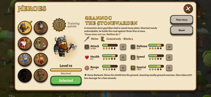 Train Your Heroes: Level eight heroes and shape their attack, defence and specials.